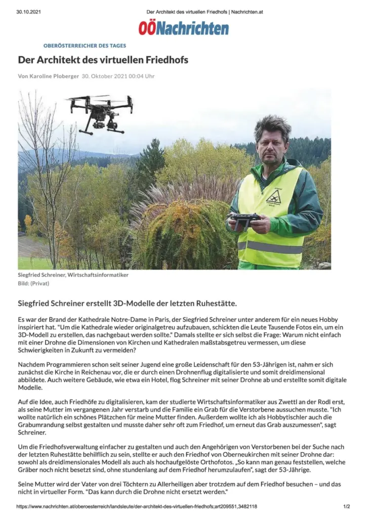 Presseartikel über 3D Fly e.U. zur Vermessung von Bestandsanlagen mittels Drohne und Erstellung digitaler 3D-Modelle